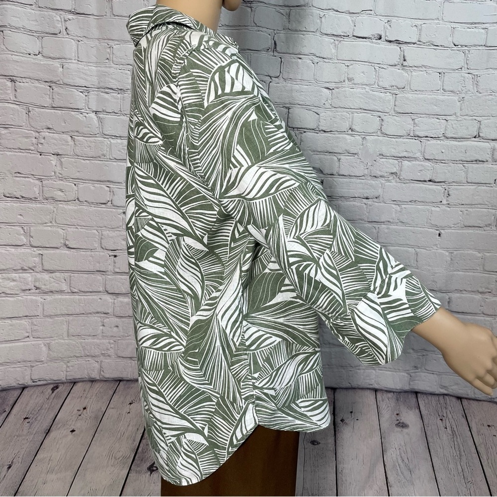 Chico's Linen Fresh Leaves No Iron Shirt Size 0 US S - Picture 4 of 11